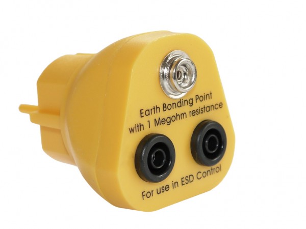 ESD Erdungsstecker 1x Druckknopf 10mm 2xBananenstecker gelb